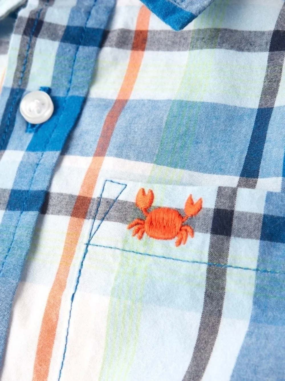 Gymboree Boys ‘Whale Hello There’ Blue Plaid Short Sleeve Shirt Size 7